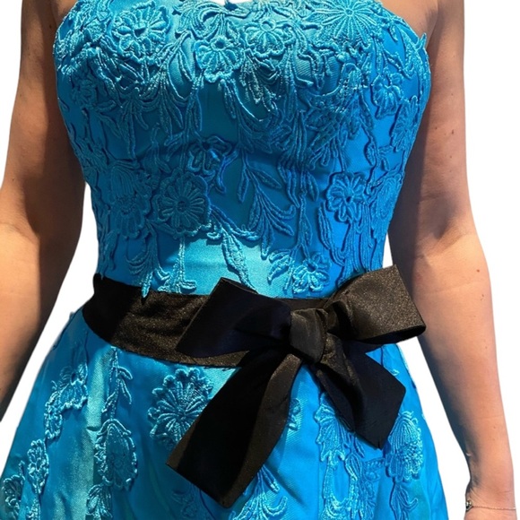 Jovani Blue Gown with Black Belt - Picture 3 of 4